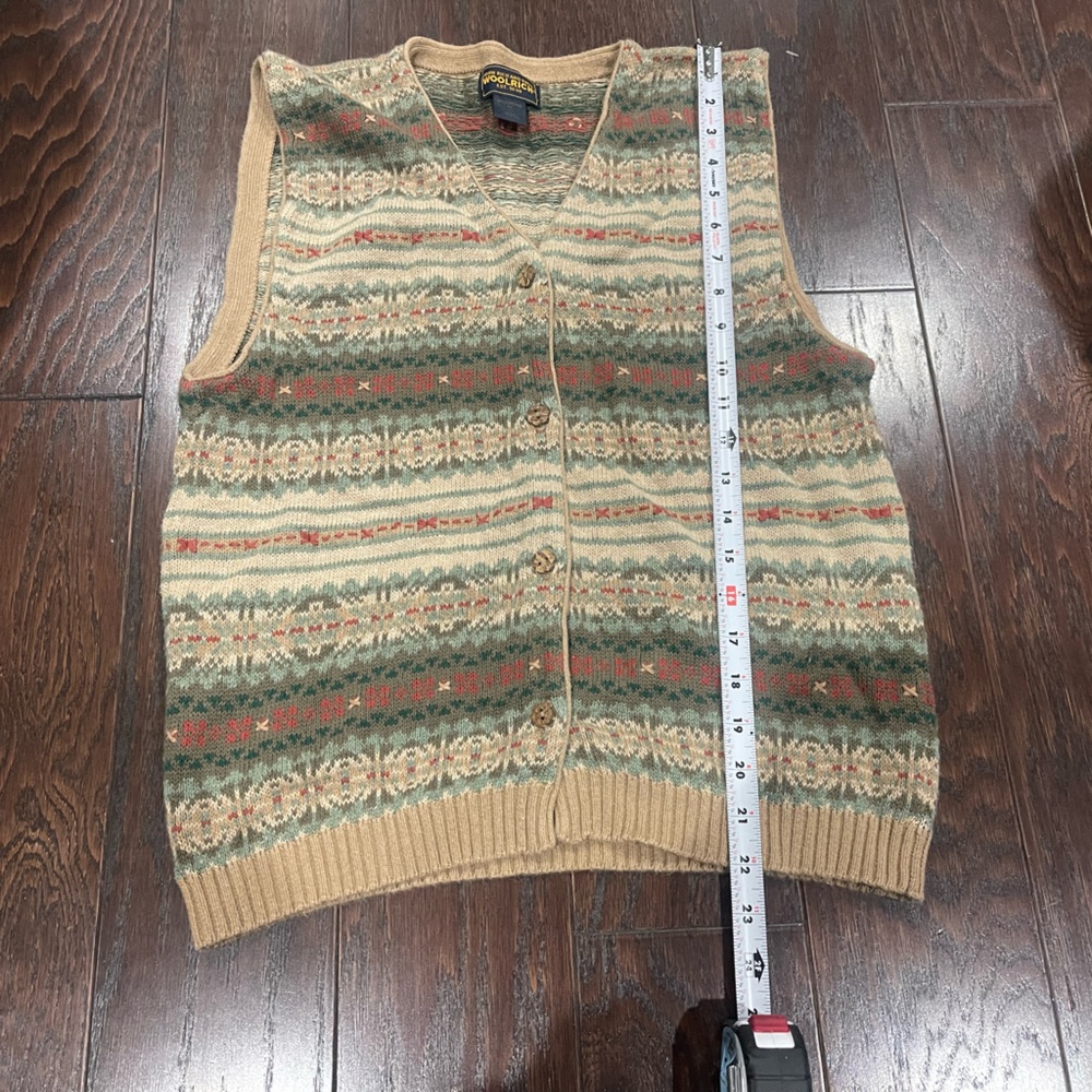 Woolrich Women Size Medium Faire Isle Cotton Sweater Vest Tan Preppy 90s Y2K - Picture 2 of 8